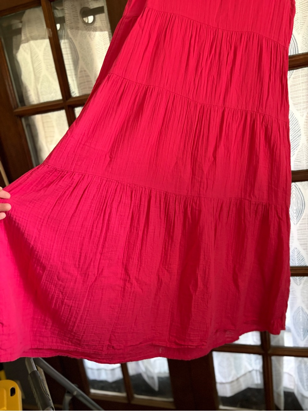 Quince 100% Organic Cotton Gauze Tiered Maxi Midi Dress in Amaranth Pink Medium - Picture 7 of 8